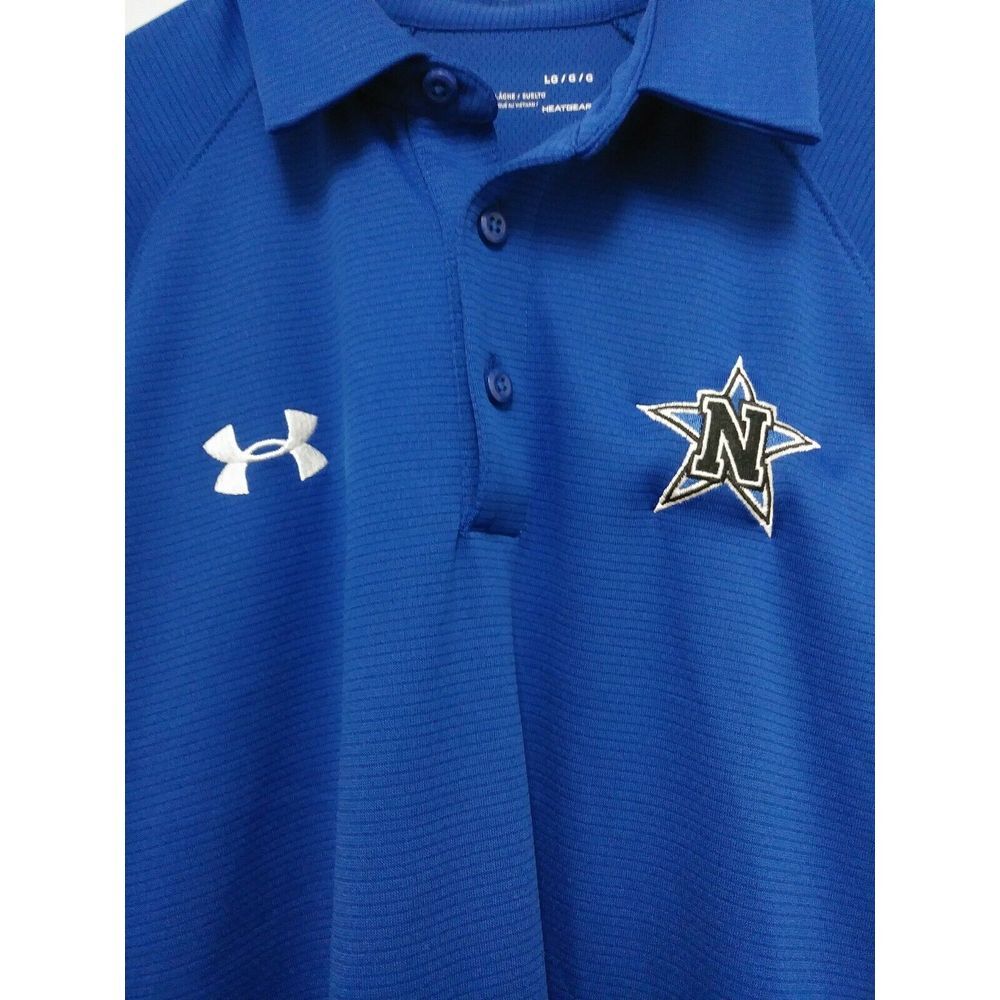 Under Armour Heat Gear Mens Sz L Loose Fit Polo Shirt blue white Short Sleeve
